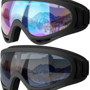 Ski Goggles, 2 Pack Snow Goggles Snowboard Goggles for Men Women Kids - UV Protection Foam Anti-Scratch Dustproof