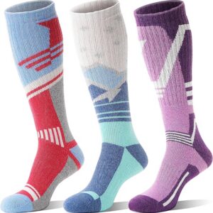 3 Pairs Merino Wool Ski Socks Thermal Warm Winter Thick Knee High Skiing Socks for Women Men